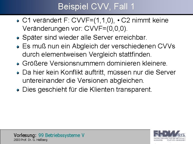 Beispiel CVV, Fall 1 C 1 verändert F: CVVF=(1, 1, 0), • C 2