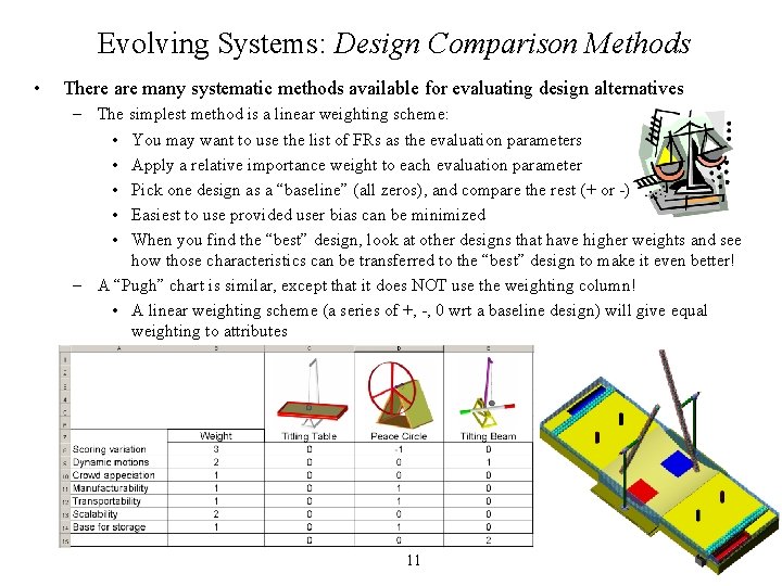 Evolving Systems: Design Comparison Methods • There are many systematic methods available for evaluating