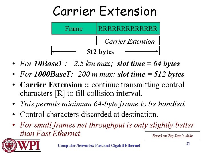 Carrier Extension Frame RRRRRRR Carrier Extension 512 bytes • For 10 Base. T :