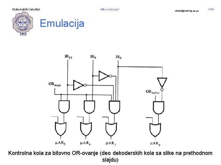 Matematički fakultet Mikroračunari vladaf@matf. bg. ac. yu 37/38 Emulacija Kontrolna kola za bitovno OR-ovanje