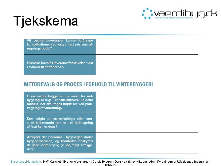 Tjekskema Et samarbejde mellem: BAT Kartellet | Bygherreforeningen | Dansk Byggeri | Danske Arkitektvirksomheder