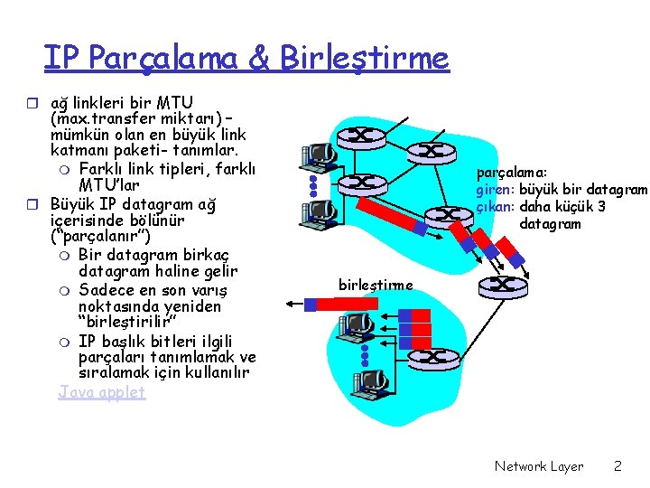 IP Parçalama & Birleştirme r ağ linkleri bir MTU (max. transfer miktarı) – mümkün