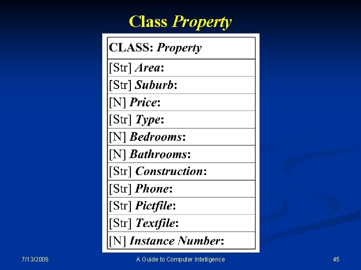 Class Property 7/13/2006 A Guide to Computer Intelligence 45 