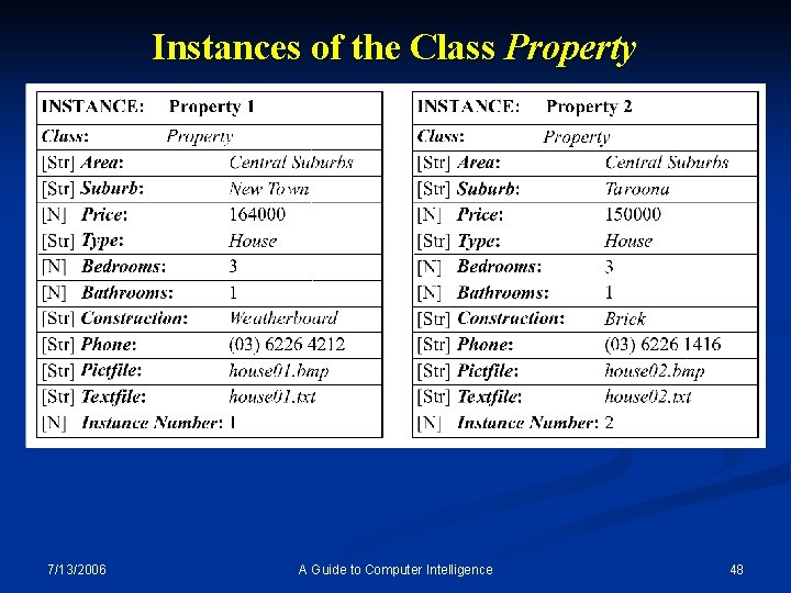 Instances of the Class Property 7/13/2006 A Guide to Computer Intelligence 48 