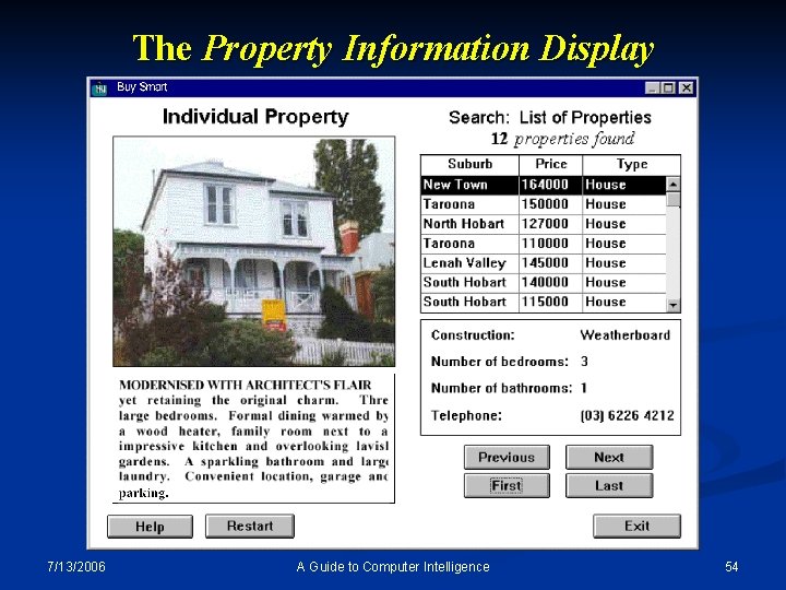 The Property Information Display 7/13/2006 A Guide to Computer Intelligence 54 