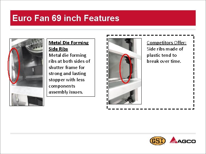 Euro Fan 69 inch Features Metal Die Forming Side Ribs Metal die forming ribs