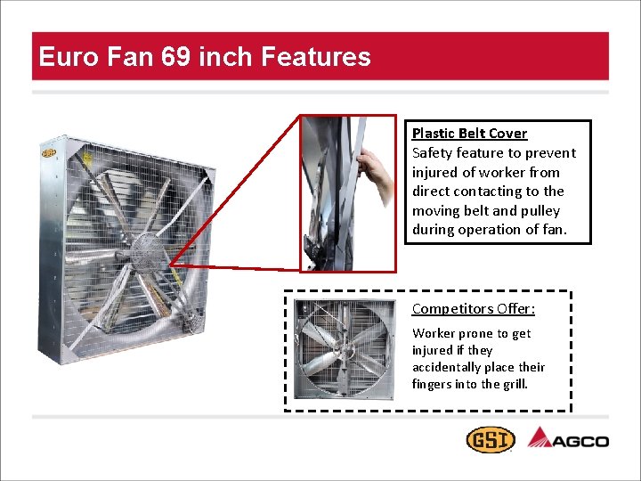 Euro Fan 69 inch Features Plastic Belt Cover Safety feature to prevent injured of