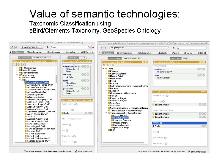 Value of semantic technologies: Taxonomic Classification using e. Bird/Clements Taxonomy, Geo. Species Ontology 1