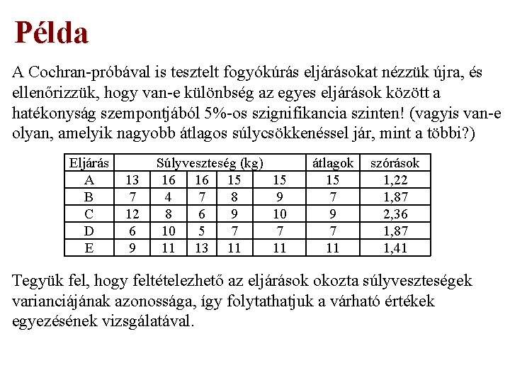 Példa A Cochran-próbával is tesztelt fogyókúrás eljárásokat nézzük újra, és ellenőrizzük, hogy van-e különbség