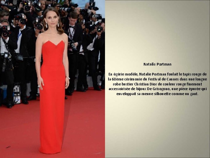 Natalie Portman En égérie modèle, Natalie Portman foulait le tapis rouge de la 68ème