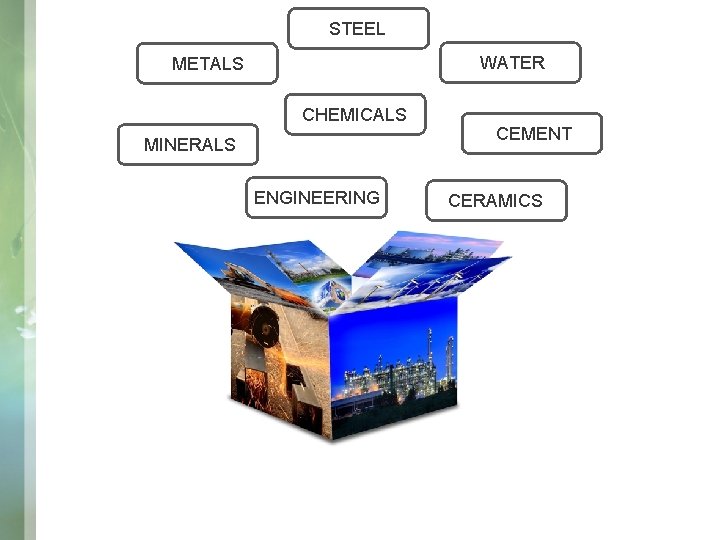STEEL WATER METALS CHEMICALS MINERALS ENGINEERING CEMENT CERAMICS 