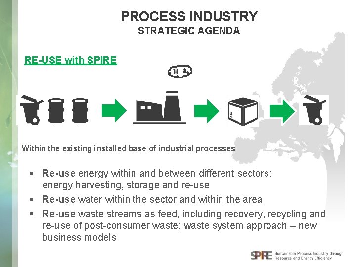 PROCESS INDUSTRY STRATEGIC AGENDA RE-USE with SPIRE Within the existing installed base of industrial