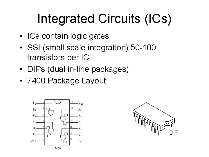 Integrated Circuits (ICs) • ICs contain logic gates • SSI (small scale integration) 50
