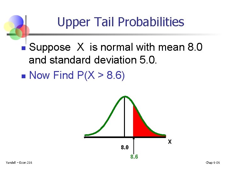 Upper Tail Probabilities Suppose X is normal with mean 8. 0 and standard deviation Upper Tail Probabilities Suppose X is normal with mean 8. 0 and standard deviation