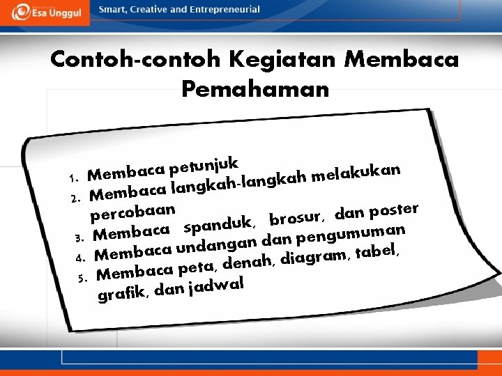 Contoh-contoh Kegiatan Membaca Pemahaman juk n u t e p a an c k