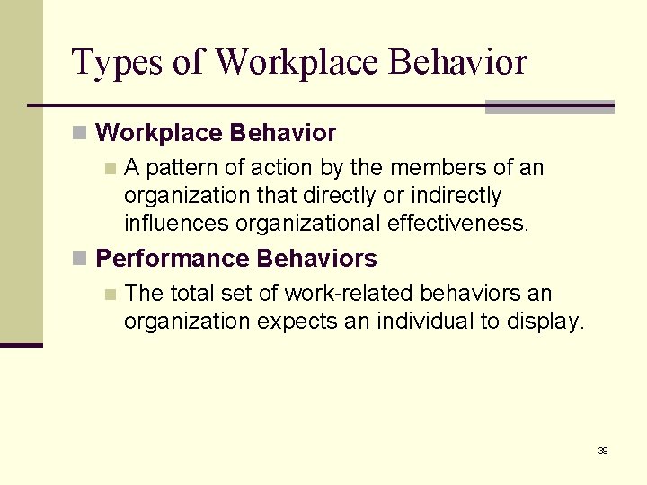 Types of Workplace Behavior n A pattern of action by the members of an Types of Workplace Behavior n A pattern of action by the members of an
