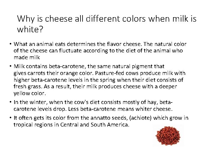 Why is cheese all different colors when milk is white? • What an animal