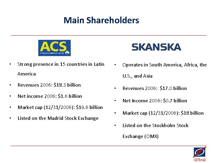 Main Shareholders • Strong presence in 15 countries in Latin • America • Revenues