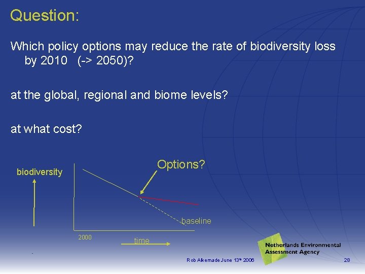 Question: Which policy options may reduce the rate of biodiversity loss by 2010 (->