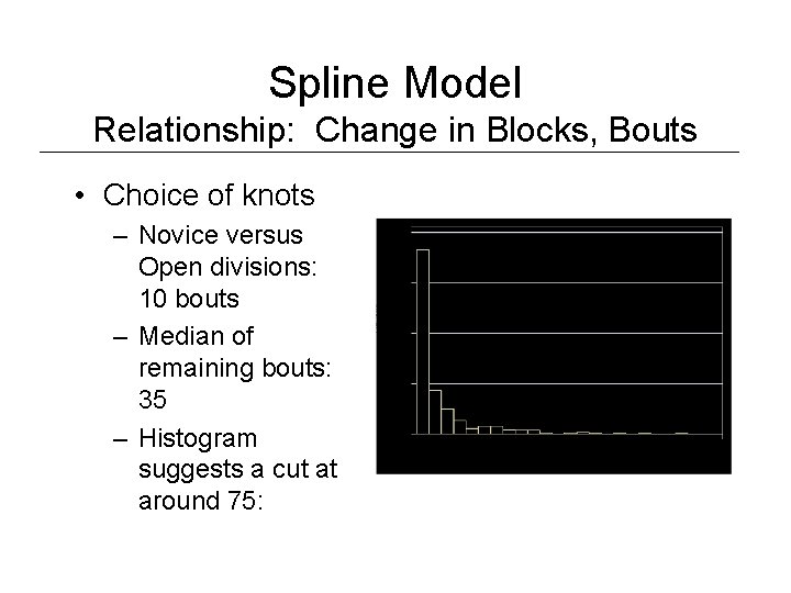 Spline Model Relationship: Change in Blocks, Bouts • Choice of knots – Novice versus