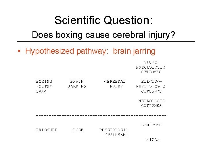 Scientific Question: Does boxing cause cerebral injury? • Hypothesized pathway: brain jarring 