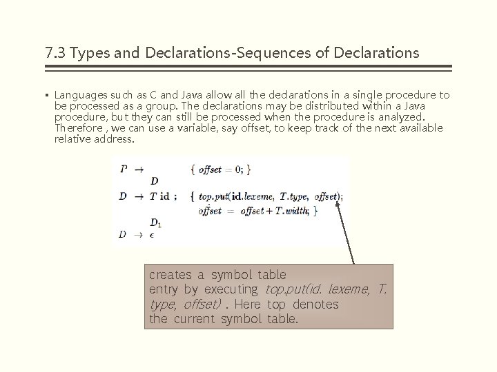 7. 3 Types and Declarations-Sequences of Declarations § Languages such as C and Java