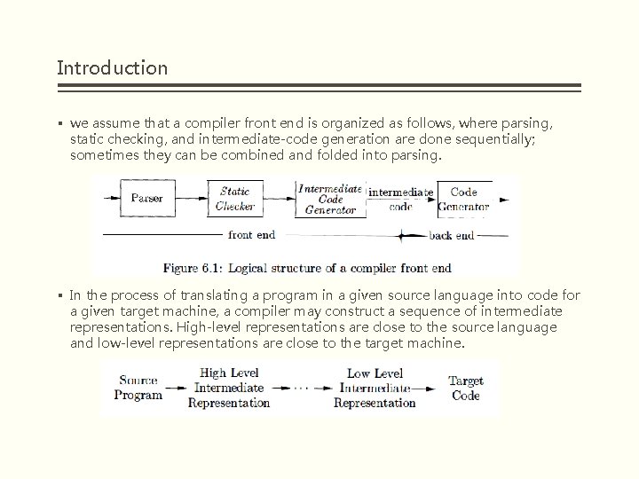 Introduction § we assume that a compiler front end is organized as follows, where