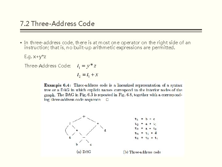 7. 2 Three-Address Code § In three-address code, there is at most one operator 7. 2 Three-Address Code § In three-address code, there is at most one operator