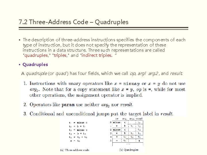 7. 2 Three-Address Code – Quadruples § The description of three-address instructions specifies the 7. 2 Three-Address Code – Quadruples § The description of three-address instructions specifies the