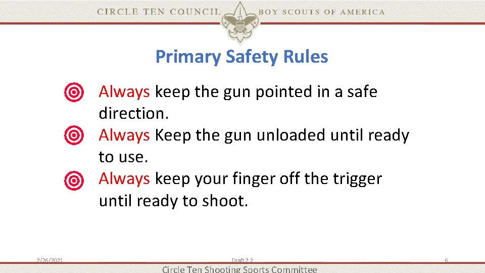 Primary Safety Rules Always keep the gun pointed in a safe direction. Always Keep