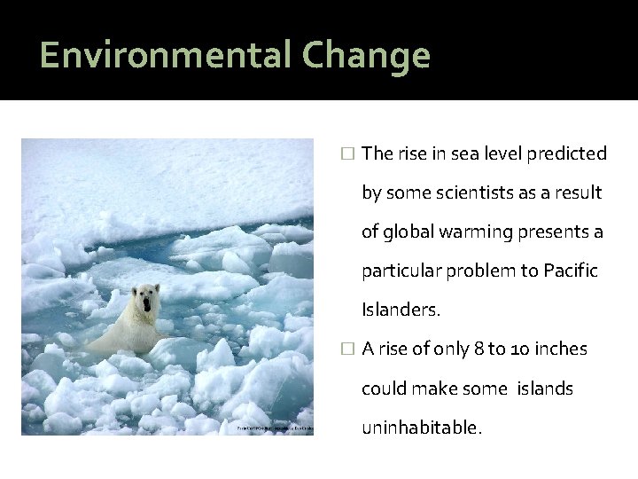 Environmental Change � The rise in sea level predicted by some scientists as a