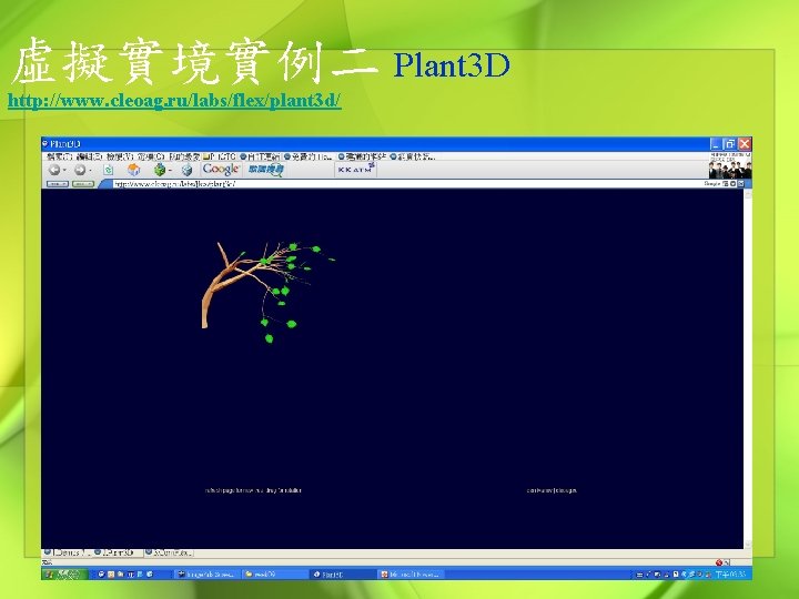 虛擬實境實例二 Plant 3 D http: //www. cleoag. ru/labs/flex/plant 3 d/ 