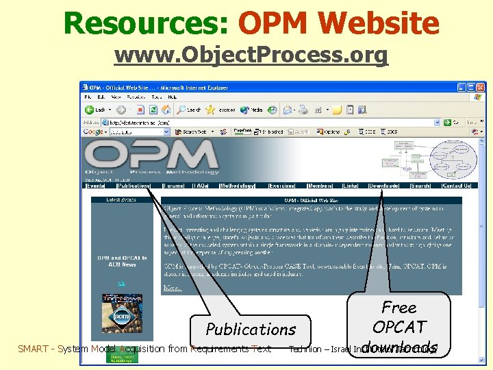 Resources: OPM Website www. Object. Process. org Free OPCAT Publications SMART - System Model Resources: OPM Website www. Object. Process. org Free OPCAT Publications SMART - System Model