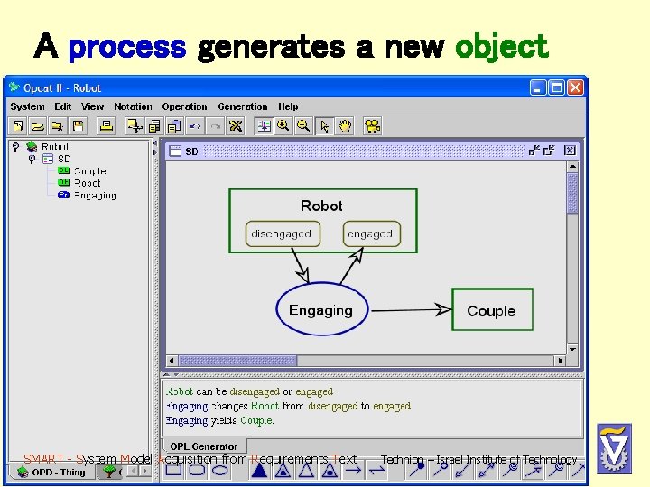 A process generates a new object SMART - System Model Acquisition from Requirements Text A process generates a new object SMART - System Model Acquisition from Requirements Text