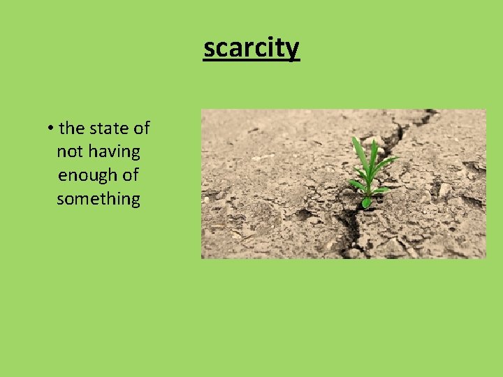 scarcity • the state of not having enough of something 