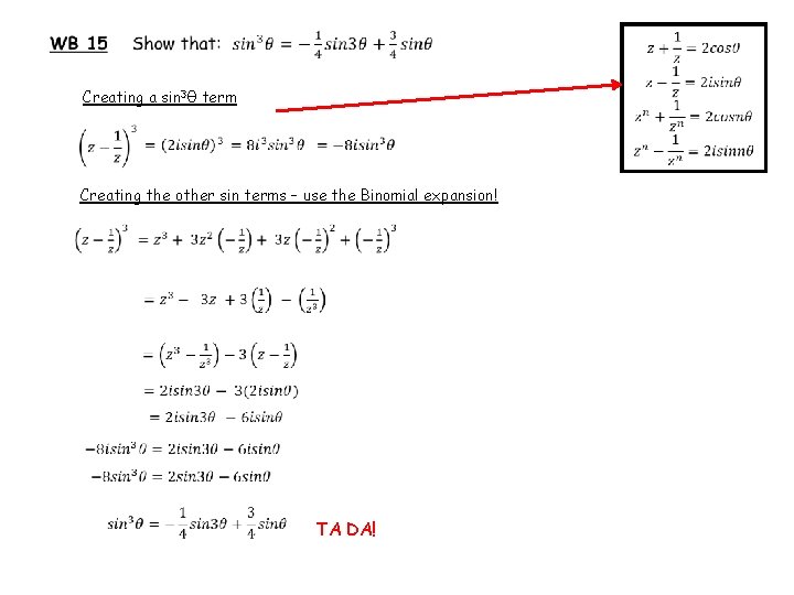  Creating a sin 3θ term Creating the other sin terms – use the