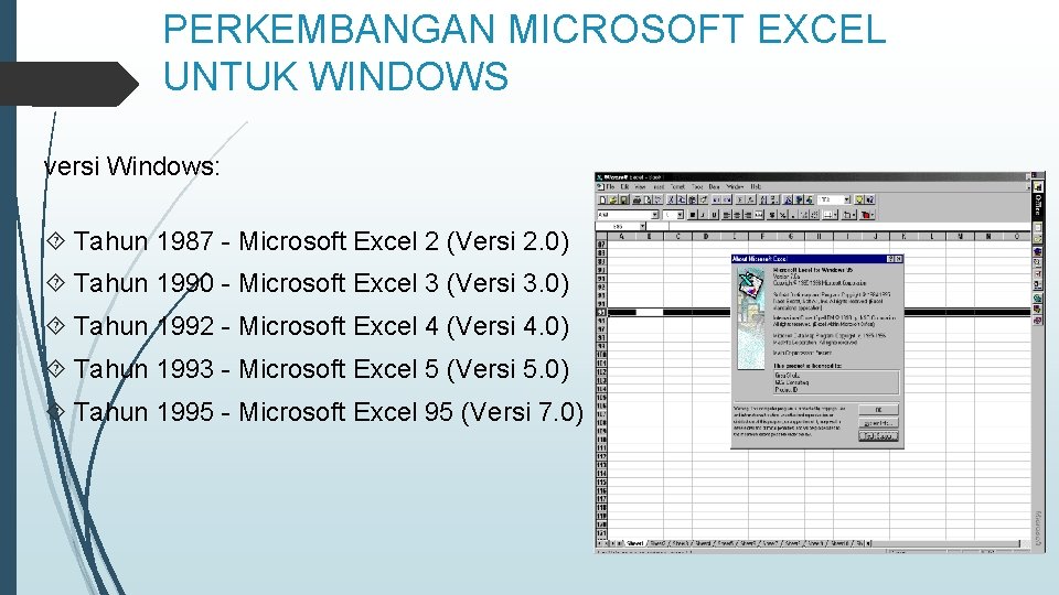 PERKEMBANGAN MICROSOFT EXCEL UNTUK WINDOWS versi Windows: Tahun 1987 - Microsoft Excel 2 (Versi