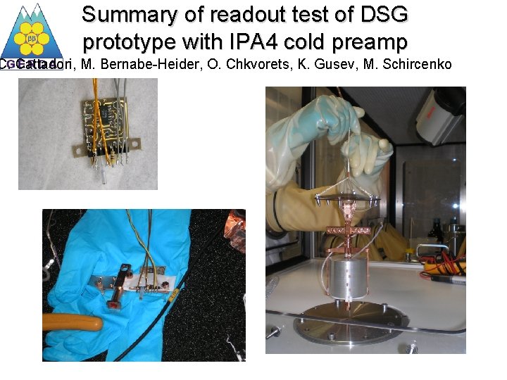 Summary of readout test of DSG prototype with IPA 4 cold preamp C. Cattadori,