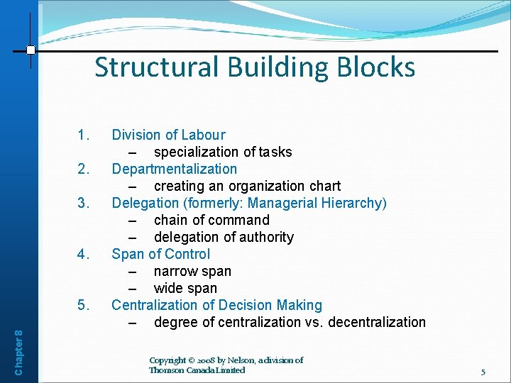 Structural Building Blocks 1. 2. 3. 4. Chapter 8 5. Division of Labour –