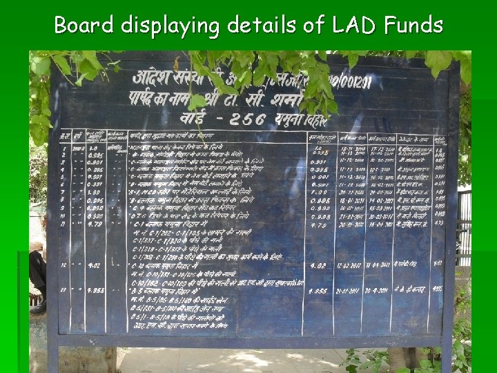 Board displaying details of LAD Funds 