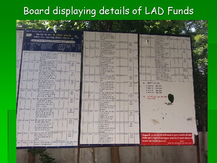Board displaying details of LAD Funds 