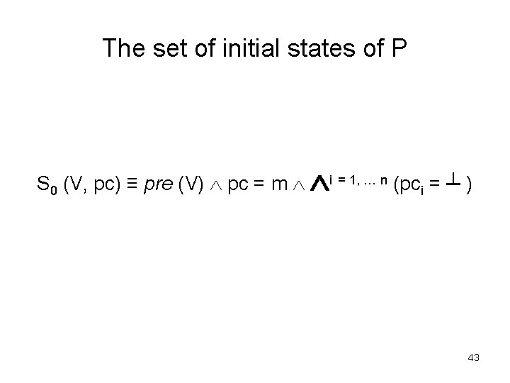 The set of initial states of P S 0 (V, pc) ≡ pre (V)