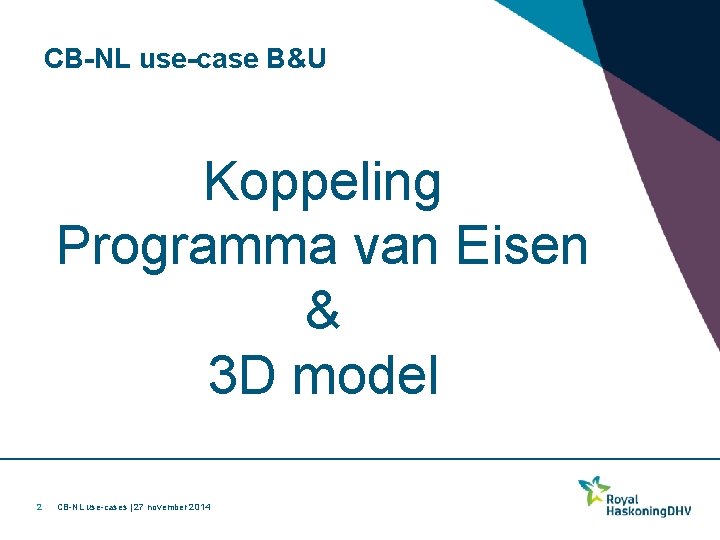 CB-NL use-case B&U Koppeling Programma van Eisen & 3 D model 2 CB-NL use-cases