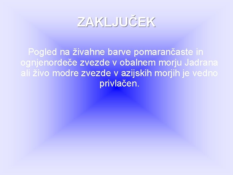 ZAKLJUČEK Pogled na živahne barve pomarančaste in ognjenordeče zvezde v obalnem morju Jadrana ali