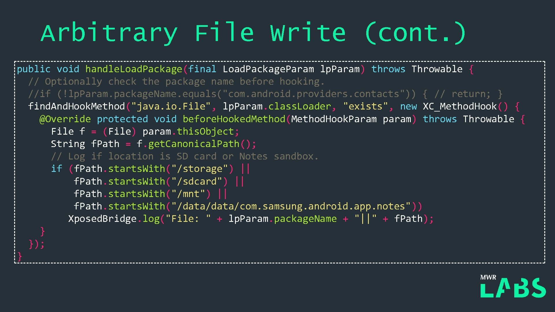 Arbitrary File Write (cont. ) public void handle. Load. Package(final Load. Package. Param lp.