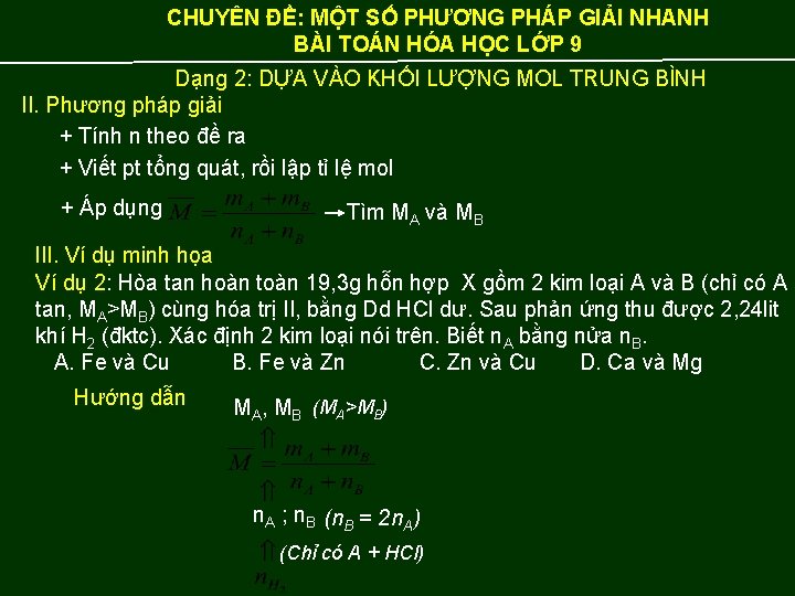 CHUYÊN ĐỀ: MỘT SỐ PHƯƠNG PHÁP GIẢI NHANH BÀI TOÁN HÓA HỌC LỚP 9