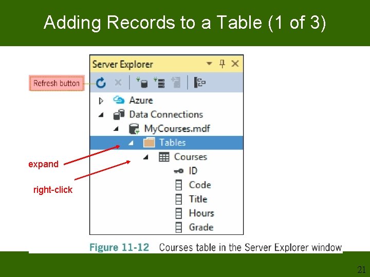 Adding Records to a Table (1 of 3) expand right-click 21 Adding Records to a Table (1 of 3) expand right-click 21