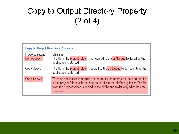 Copy to Output Directory Property (2 of 4) 48 Copy to Output Directory Property (2 of 4) 48
