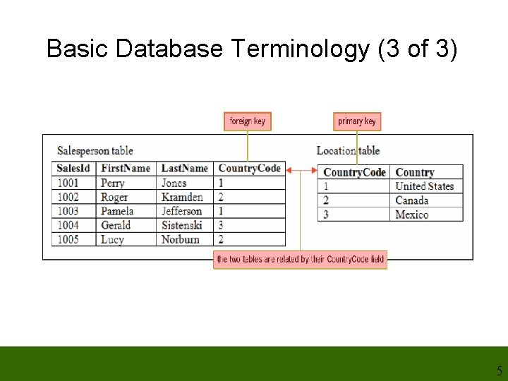 Basic Database Terminology (3 of 3) 5 Basic Database Terminology (3 of 3) 5