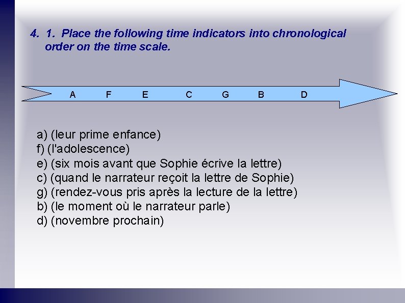 4. 1. Place the following time indicators into chronological order on the time scale.